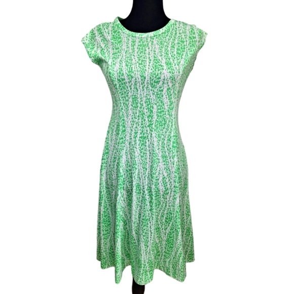 Vintage 70s Green Op Art Dress Set Medium - Picture 2 of 7
